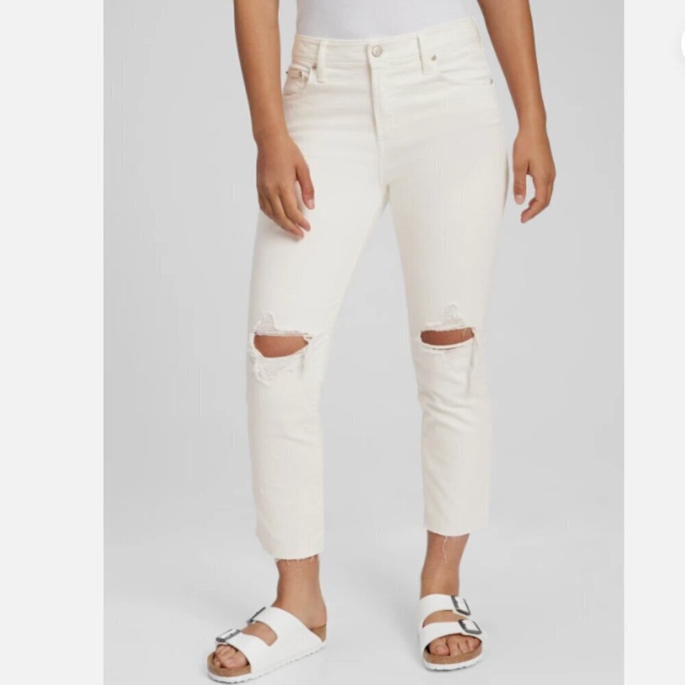 GAP Mid Rise Destroyed Universal Slim Ankle Boyfriend Jeans White 12/31 NWT $90